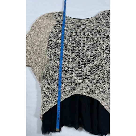 Boho Metallic Crochet Knit Tunic Top M/L Layer Gold Black Chiffon Hem Dark Fairy - Picture 9 of 16